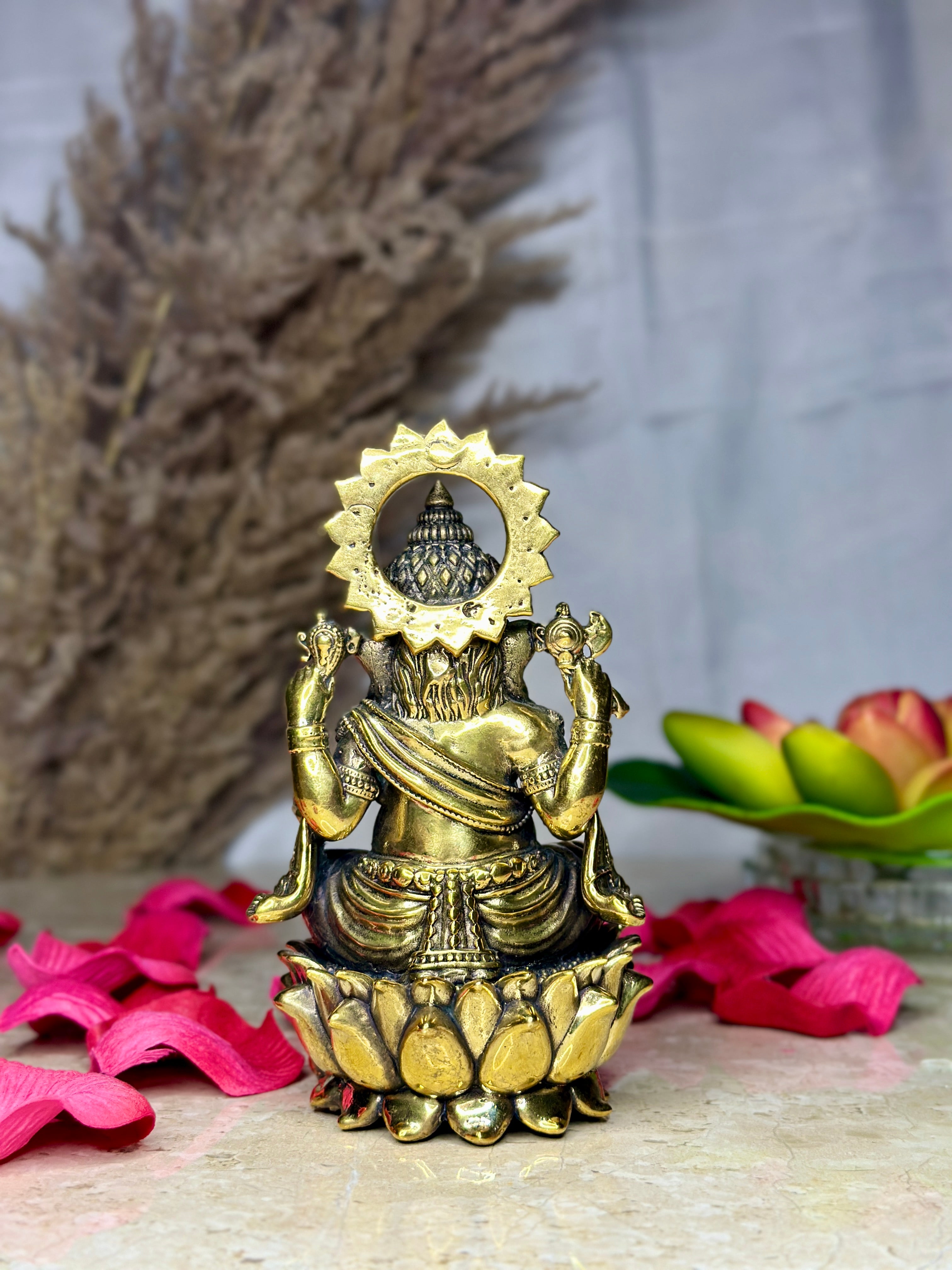 Lord Ganesha Brass Murti Sitting on Kamal | Divine Lotus Idol for Prosperity & Wisdom